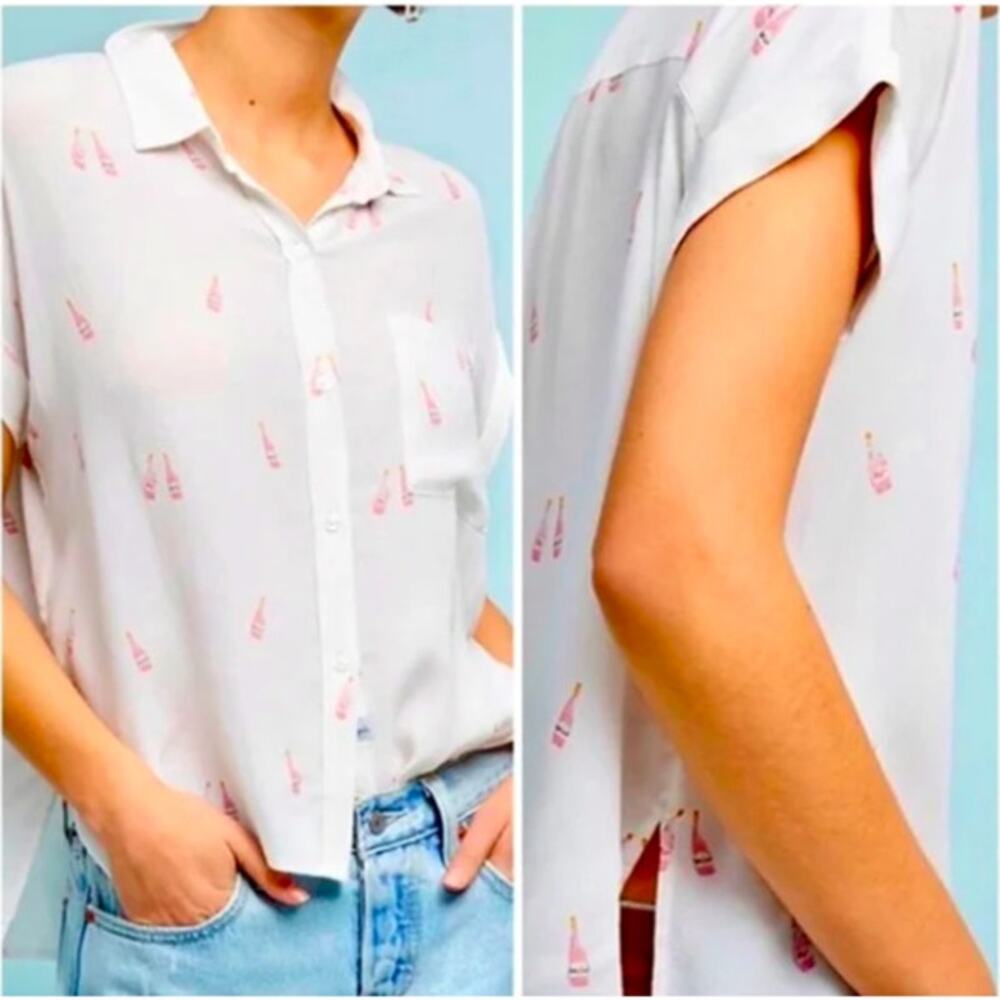 Rails Champagne Bottle Button Front Short Sleeve … - image 1